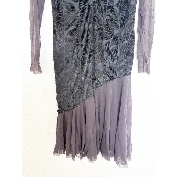 Fuzzi Black Brown Burnout Mesh Midi Dress Jean Paul Gaultier Y2K Whimsigoth - Picture 7 of 10